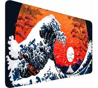 Premium Gaming Mouse Mat XXL 900 x 400 mm Japanese Style Waves Waterproof & Non-Slip - Stitched Edges for Durability - Perfect for PC, MacBook and Laptop - Large Mouse Mat