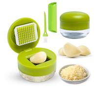 Premium Garlic Press Set Made of Stainless Steel, 2 Garlic Cutters with Silicone Garlic Peeler & Cleaning Brush, Garlic Press, Dishwasher Safe, Garlic Press for Garlic, Ginger Fruit Nicer Dicer