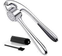 Premium Garlic Press Stainless Steel - Elevate Your Culinary Experience with Our Premium Garlic Mincer, Crusher & Peeler Set, Dishwasher Safe & Rust-proof (Silver)