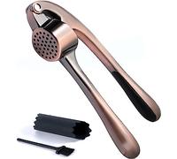 Premium Garlic Press Stainless Steel - Elevate Your Culinary Experience with Our Premium Garlic Mincer, Crusher & Peeler Set, Dishwasher Safe & Rust-proof (Bronze)