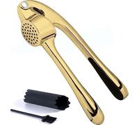 Premium Garlic Press Stainless Steel - Elevate Your Culinary Experience with Our Premium Garlic Mincer, Crusher & Peeler Set, Dishwasher Safe & Rust-proof (Gold)