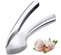 Premium Garlic Press - Super Easy to Use & Clean Garlic Crusher & Mincer - Crush Garlic & Ginger Effortlessly (No Need to Peel) - Built for Life - Strong & Durable (Silver)