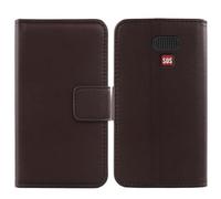 Premium Genuine Real Flip Folder Folio Leather Case For Tosaju 4G Big Button/uleway Big Button 1.77" Book Wallet Business Phone Protection Protector Cover (Dark Brown)