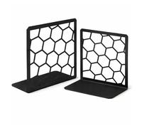 Premium Geometric Black Honeycomb Bookends for Shelves, Metal Book Ends for Office, L-Shaped Book Stopper, Rustproof Bookends Decorative Unique for Home, 6.25 (L) x 6 (W) inches, 1 Pair - Geomod