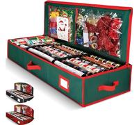 Premium Gift Wrap Organizer, Christmas Wrapping Paper Storage Bag w/Useful Pockets for Xmas Accessories, Fits upto 24 Rolls, Large Capacity Storage Box, 1 Count (Pack of 1)