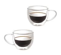 Premium Glass Coffee Mugs with Handle Set of 2, Double Wall Transparent Tea Glasses for Hot/Cold Beverages, Perfect Design for Americano, Cappuccinos, Tea and Beverage 280ml Cup (280ml Cup Set of 2)
