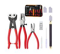 Premium Glass Cutting Set with Oil Feed Cutter Running Breaking Pliers Leather Case for Stained Art Crafting 10PCS Cutter Set