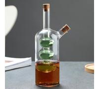 Premium Glass Oil and Vinegar Dispenser 2 in 1 Double Pourer Spout Cruet Bottle for Kitchen Cooking and Dining Material Glass Composite Wood Quantity 1 (Style 3)