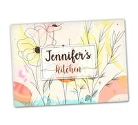 Premium Glass Worktop Saver, Personalised, Kitchen Surface Protector with 'Line Art Floral' Design, Large 40 x 30cm