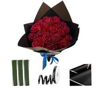 Premium Glitter Roses Bouquet, 20PCS 9.5 Inch Shiny Glitter Flowers Bouquet, DIY Fake Roses with Stem, Wrapping Ribbons and Wrapping Paper for Anniversary, Engagement, Wedding, Red