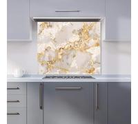 Premium Gold And White Quartz Effect Kitchen Splashback 6mm Toughened Glass Kitchen Splashback - Heat Resistant Splashback for Kitchens, Perfect for Cookers and Hobs, Polished Edges