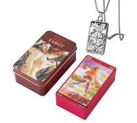 Premium Gold Foil Tarot Cards Set in Sturdy Metal Box - Ideal for Beginners - Compact Size 10x6 cm - English Language - Includes Stylish Tarot Necklace (Sexual Magic Tarot)