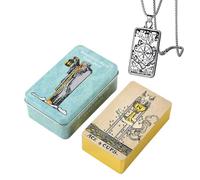 Premium Gold Foil Tarot Cards Set in Sturdy Metal Box - Ideal for Beginners - Compact Size 10x6 cm - English Language - Includes Stylish Tarot Necklace (Borderless Edition Smith-Waite Tarot Deck)