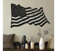 Premium-Grade Precision-Cut Iron Wall Art, American Flag, Patriotic Wall Rust-Resistant Metal Decor, Indoor/Outdoor, Black, 24" x 16"