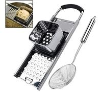 Premium Grade Stainless Steel Spaetzle Maker with Comfort Grip Handle, Stainless Steel Spider Strainer Skimmer Spoon Pasta Strainer, Homemade German Egg Noodle Dumpling Making Tool Set