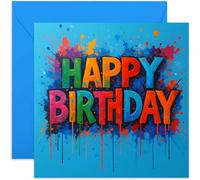 Premium Graffiti Style Happy Birthday Greetings Card, For Young Boy or Girl, 5th 6th 7th 8th 9th 10th Birthday, For Grandson Son Nephew - Square Card, Blank Inside With Envelope
