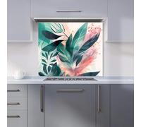 Premium Green Feather leaves Tropical Kitchen Splashback 6mm Toughened Glass Kitchen Splashback - Heat Resistant Splashback for Kitchens, Perfect for Cookers and Hobs, Polished Edges