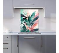 Premium Green Feather leaves Tropical Kitchen Splashback 6mm Toughened Glass Kitchen Splashback - Heat Resistant Splashback for Kitchens, Perfect for Cookers and Hobs, Polished Edges