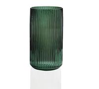 Premium Green Glass Vase, Striped Large Glass Flower Vases for Rustic Home Decor, Glasses Vases for Home, Vase Green Housewarming Party Ideal for Shelf, Meeting Room, Mantle, Table Entryway Décor