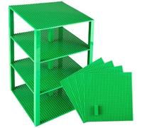Premium Green Stackable Base Plates - 4 Pack 10" x 10" Baseplate Bundle with 60 Green Bonus Building Bricks (LEGO Compatible) - Tower Construction