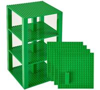 Premium Green Stackable Base Plates - 4 Pack 6" x 6" Baseplate Bundle with 30 New and Improved 2x2 Stackers - Tower Construction Compatible with All Major Brands