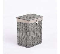 Premium Grey Paint Laundry Wicker Basket Cotton Lining With Lid Bathroom Storage