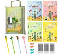 Premium Grooved Handwriting Practice for Kids, Reusable Children's Magic Copybook with Pencil Grips and Pouch, Large Size Calligraphy Workbooks Kit for Pre-school, Kindergarten(30 refills)