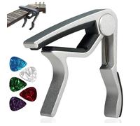 Premium Guitar Capo Quick Change for Acoustic, Electric, Classical, Ukulele, Banjo Durable Aluminum Clamp with Silicone Pads Easy One-Hand Operation for Musicians and Beginners (Silver)