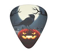 Premium Guitar pick 12 Pack Includes Thin, Medium & Heavy Gauges (halloween full moon evil pumpkin raven pattern)