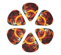 Premium Guitar Picks Combo Angry Flaming Fire Lion, Semi-Round 6 Pack for Ukulele, Bass & Low Tension Instruments, 0.46/0.71/0.96mm Gauges