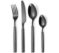 Premium Hammered Stainless Steel Cutlery Set - Thickened Silverware for Home Dining - Steak Knife, Fork & Spoon Set(Black)