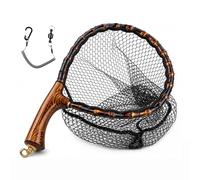 Premium Handcrafted Fly Fishing Net with Natural Bamboo Frame, Rubber Hex Mesh, Brass Lanyard Ring, Trout Stream Size