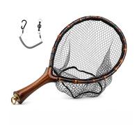 Premium Handcrafted Fly Fishing Net with Natural Bamboo Frame, Rubber Hex Mesh, Brass Lanyard Ring, Trout Stream Size