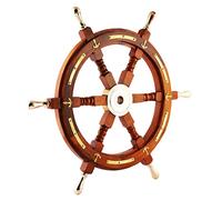 Premium Handcrafted Nautical Decor: 18 Inches Ship Wheel with Brass Handles - Ideal for Pirate Captains and Nautical Enthusiasts (18 Inches Anchor & Strips With Brass Handles Ship Wheel