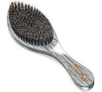 Premium Handle Wave Brush for Men 360 - Medium Hard Curved 360 Wave Hair Brushs - Made with Nature Beech & Nylon Boar Bristle Men's Hair Brush For Black Men 360 (Grey Long Handle)
