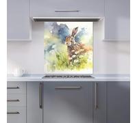 Premium Hare And Daisies Watercolour Kitchen Splashback 6mm Toughened Glass Kitchen Splashback - Heat Resistant Splashback for Kitchens, Perfect for Cookers and Hobs, Polished Edges
