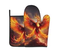 Premium Heat Resistant Oven Mitts And Pot Holders Set For Kitchen Baking Cooking Bbq, Fantasy Phoenix Oven Mitts, Kitchen Hot Handle Gripper & Trivet Mat With Side Loop, Thick 3-Layer Insulation