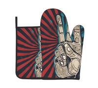 Premium Heat Resistant Oven Mitts And Pot Holders Set For Kitchen Baking Cooking Bbq, Rock And Roll Oven Mitts, Kitchen Hot Handle Gripper & Trivet Mat With Side Loop, Thick 3-Layer Insulation