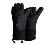 Premium Heat Resistant Silicone Oven Gloves with Fingers Waterproof Non-Slip BBQ Gloves for Grilling, Baking, Cooking, Microwave & Weber Barbecue, Black 1 Pair