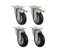Premium Heavy Duty Castors Swivel/Directional Brake, 80-200mm Diameter, 60-180kg Load Capacity Per Castor, Set of 4, Black Rubber Wheels (Black, 125mm)