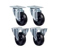 Premium Heavy Duty Castors Swivel/Fixed Wheel, 100mm Diameter, 110kg Load Capacity per Castor, Set of 4, Black Heat Resistant Thermoplastic Wheels UK Seller