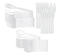 Premium Heavy Duty Clear Plastic Cutlery Set 100pcs - Reusable & Dishwasher Safe 100 Forks, 100 Spoons, 100 Knives - Ideal for Parties, Weddings, Events, Picnics, Office & Everyday Use