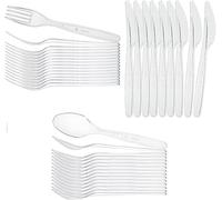 Premium Heavy Duty Clear Plastic Cutlery Set 300pcs - Re-usable & Dishwasher Safe 100 Forks, 100 Spoons, 100 Knives - Ideal for Parties, Weddings, Events, Picnics, Office & Everyday Use
