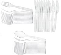 Premium Heavy Duty Clear Plastic Cutlery Set 300pcs - Re-usable & Dishwasher Safe 100 Forks, 100 Spoons, 100 Knives - Ideal for Parties, Weddings, Events, Picnics, Office & Everyday Use - Reusable