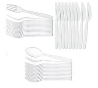 Premium Heavy Duty Clear Plastic Cutlery Set 50pcs - Reusable & Dishwasher Safe 50 Forks, 50 Spoons, 50 Knives - Ideal for Parties, Weddings, Events, Picnics, Office & Everyday Use