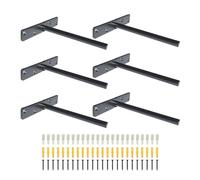 Premium Heavy Duty Floating Shelf Brackets - Solid Steel Wall Mounted Bracket for Concealed Shelves with Screws & Wall Plugs for Drywall & Concrete Wall - Invisible Hidden Supports (6 Pcs, Black)