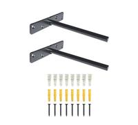 Premium Heavy Duty Floating Shelf Brackets - Solid Steel Wall Mounted Bracket for Concealed Shelves with Screws & Wall Plugs for Drywall & Concrete Wall - Invisible Hidden Supports (2 Pcs, Black)