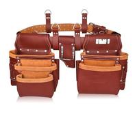 Premium Heavy Duty Grain Leather Carpenter Tool Pouch for Handyman | Leather Tool Belt for Construction | Drywall Tool Belt | Framers | Electrician (TT-2000-R)