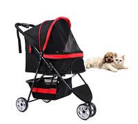 Premium Heavy Duty Pet Stroller for Small Medium Dogs & Cats, Foldable Dog Stroller with Suspension System/One-Hand Fold, Max Loading 33 LBS,Red
