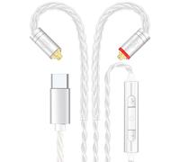 Premium HiFi USB-C IEM Cable with Mic - Silver-Plated MMCX Cord for Lossless Sound, USBC in-Ear Monitor Cables with 96kHz/24bit DAC for Vibes 201/202, Shure SE215/315/425/535/846, Silver(HC001MC)